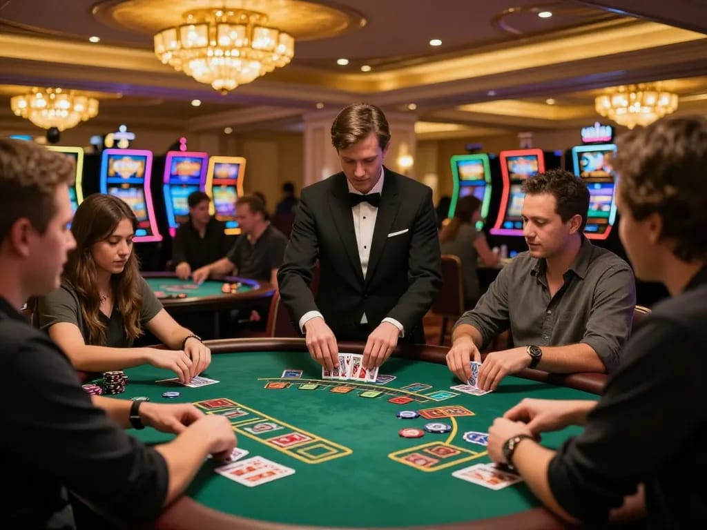 Players engaging at HIT CLUB blackjack table, experiencing thrilling gameplay and excitement.