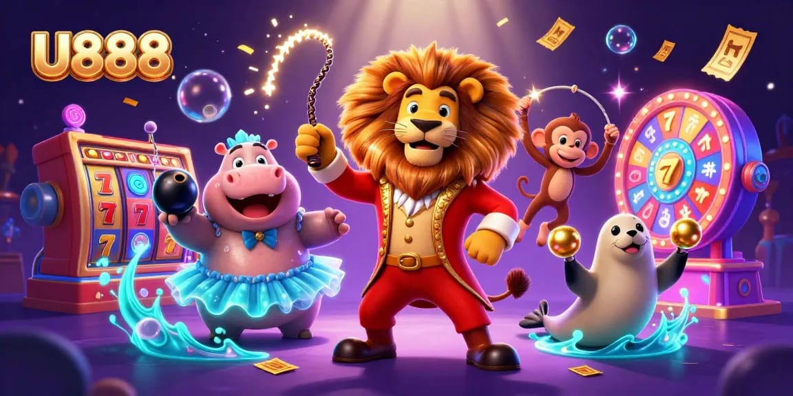 Spin the reels of U888 with vibrant characters in a lively casino atmosphere.