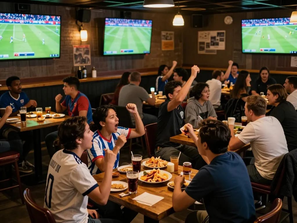 Fans cheering while watching live match on xoilactv39 sports streaming screens.