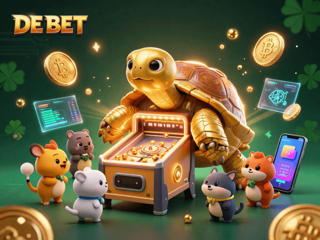Experience thrilling gameplay and winning odds with DE BET in this vibrant casino illustration.