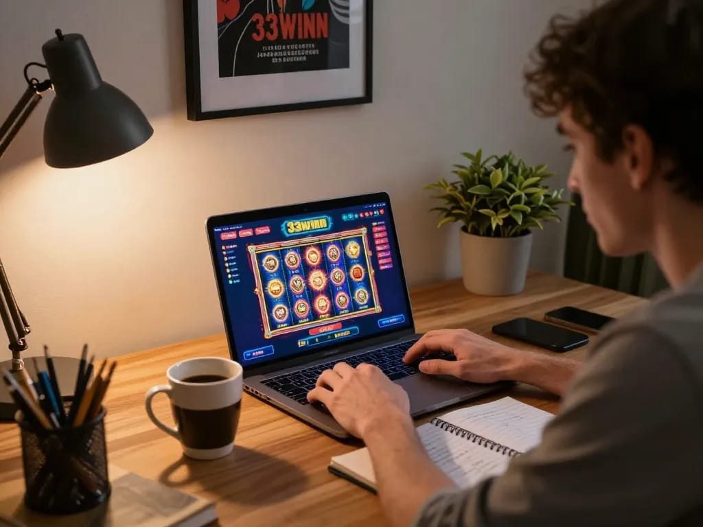 Balancing bets on 33winn while engaging in an online casino session at home amid strategic notes