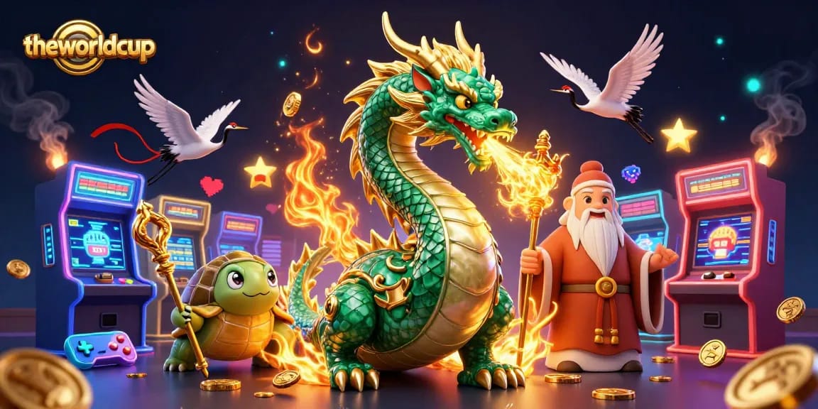 Experience the excitement of theworldcup with a vibrant 3D casino illustration featuring unique characters and dynamic game elements.