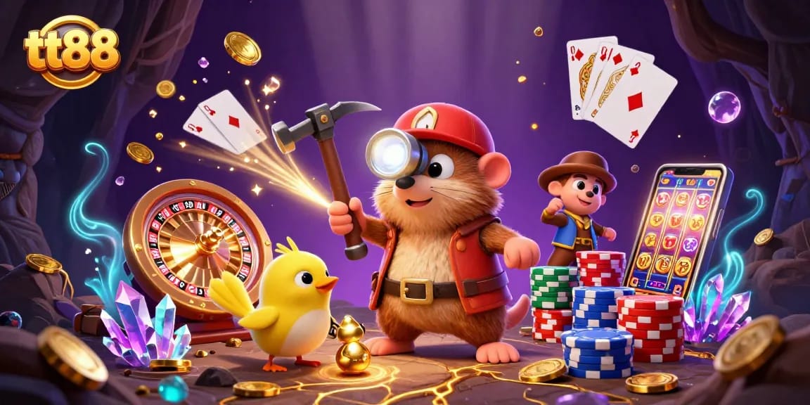 Engage with thrilling tt88 casino adventures featuring a treasure hunter mole gathering riches.