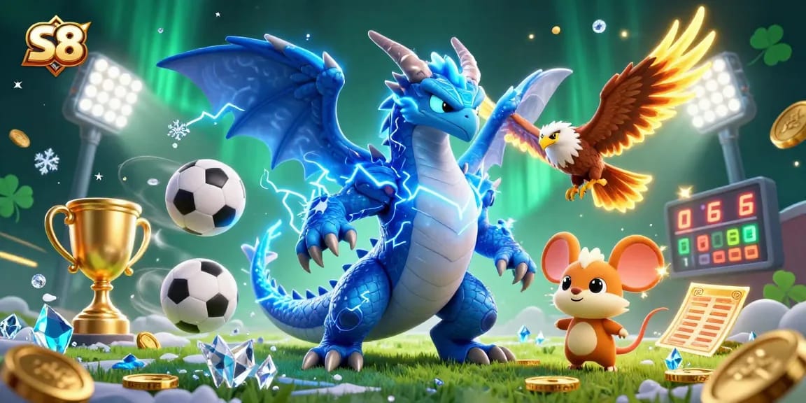 Experience thrilling action in S8's vibrant gaming world with powerful 3D characters and dynamic sports elements.