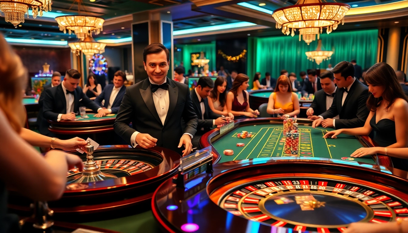 SX88 casino players engage in thrilling gambling with vibrant poker chips and roulette tables.