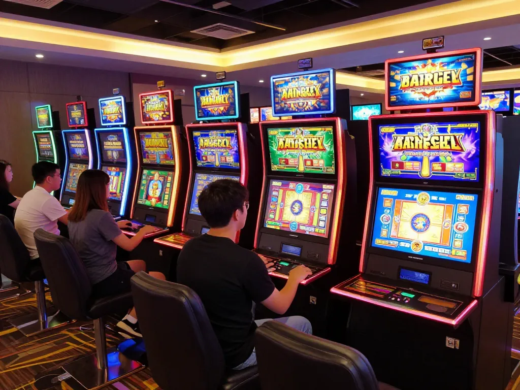 Excited players enjoying engaging games on 789BET online casino platform, featuring colorful slot machine displays.