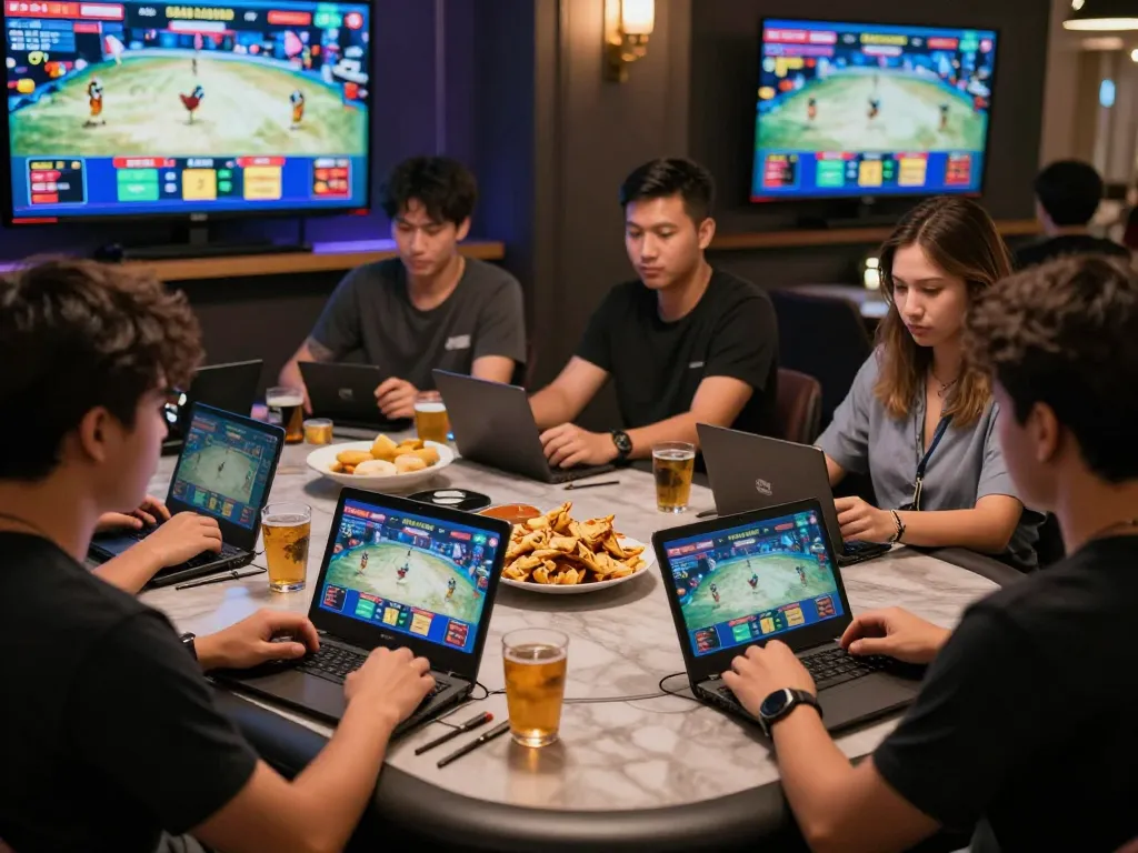 Exciting online betting scene at BJ388 showcasing live cockfighting action with diverse participants engaged on multiple devices.