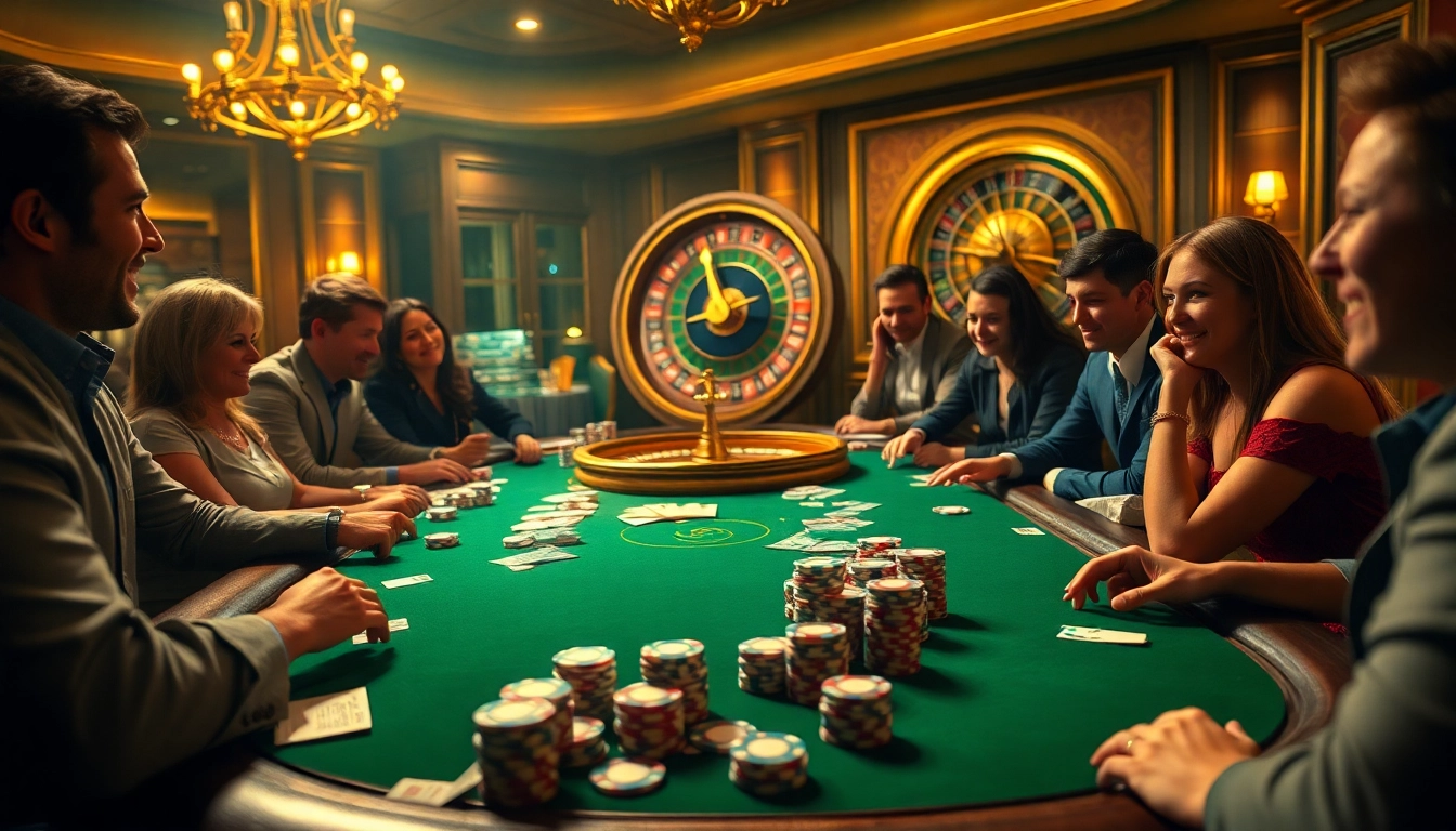 Experience the thrill of gambling at Good88 casino with professional poker players at an elegant table.