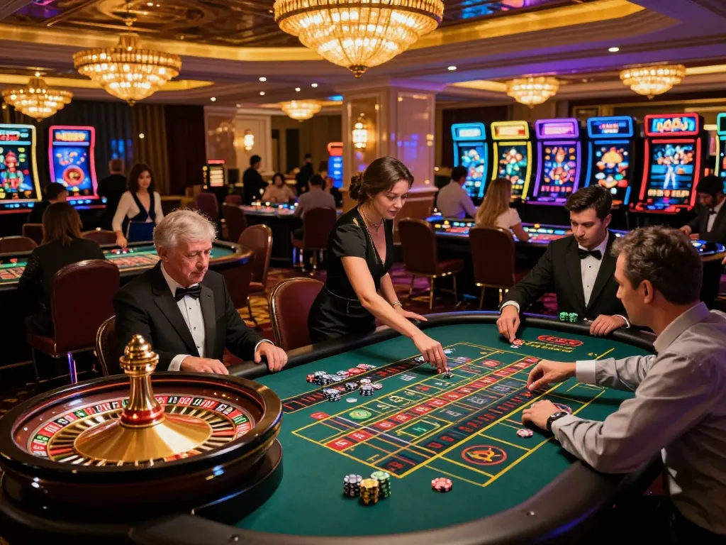 Players betting at roulette table in a vibrant LC88 com casino, showcasing thrilling atmosphere.