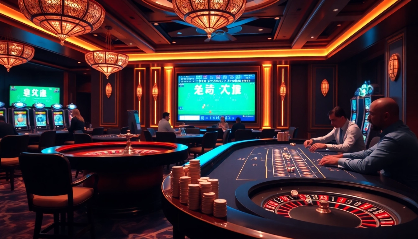 Watch live sports events like ดูบอลสด in a vibrant casino setting with engaging gambling action.