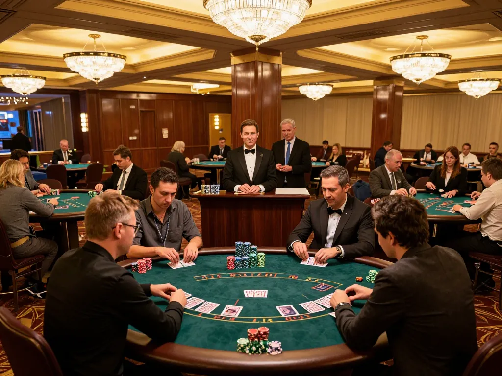 DAGA players celebrating a winning hand at a blackjack table in an upscale casino