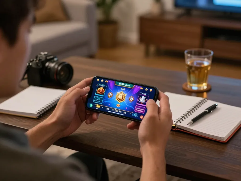 Engaged player enjoying SC88 Game on mobile with a smartphone, immersed in online betting.