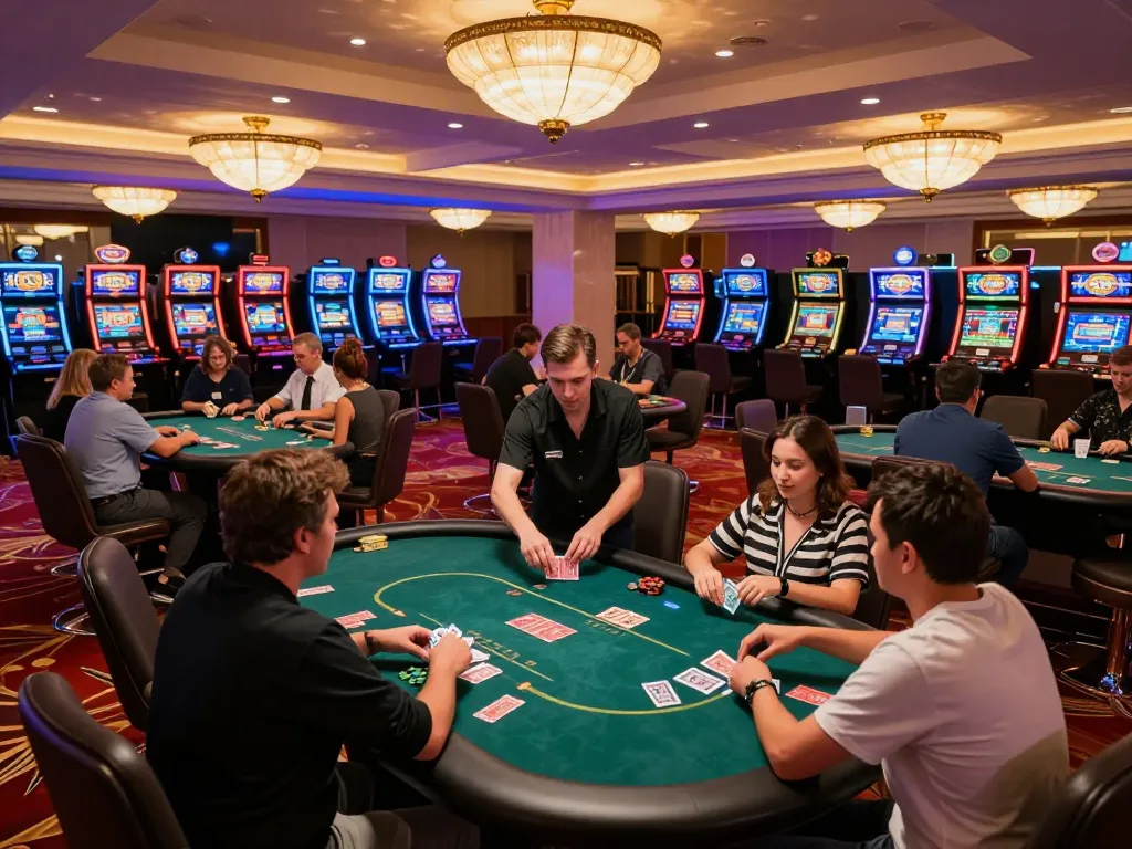 Players experiencing the thrill of okwin poker games in a luxurious casino setting