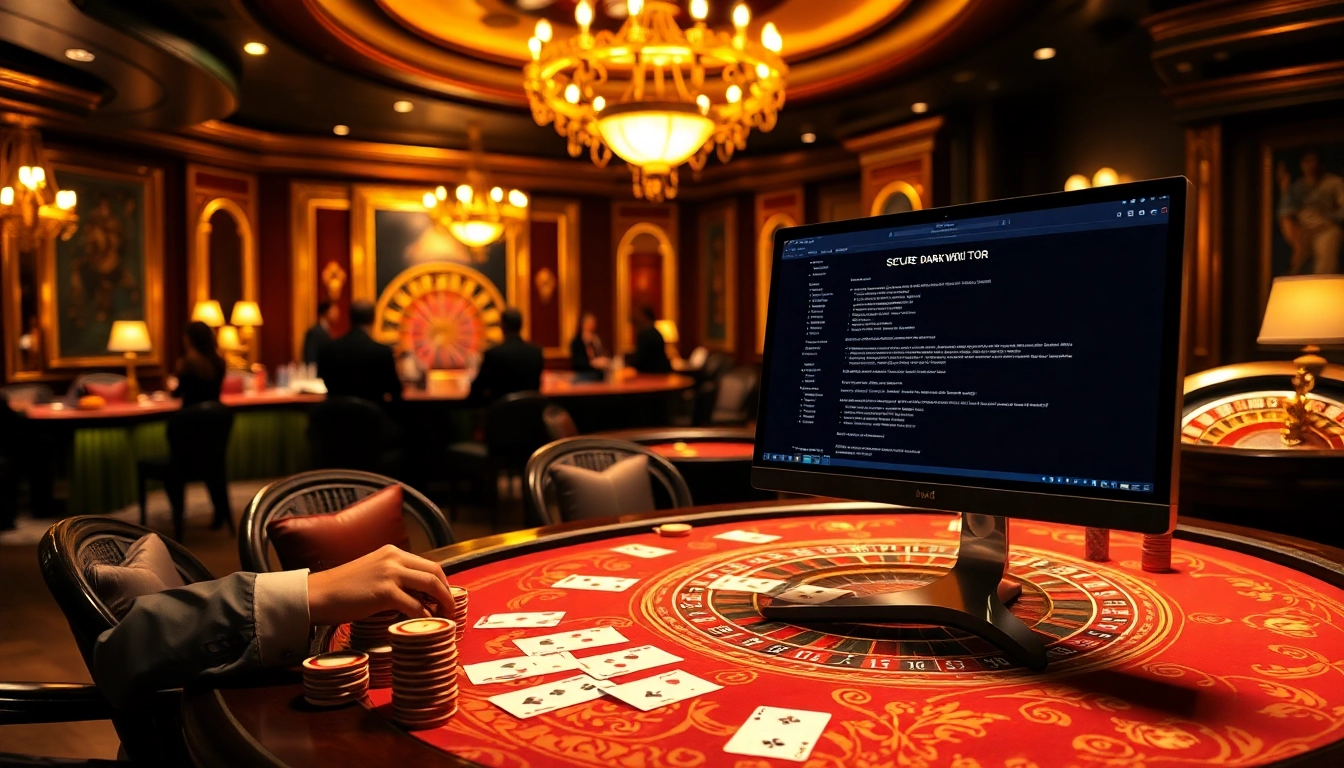 Engaged players at a poker table in a luxurious casino, highlighting the hidden wiki tor within the scene.