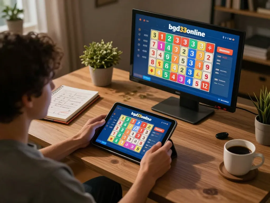 Player engaging with keno on bgd33online from a cozy home setup, showcasing a warm gaming atmosphere.