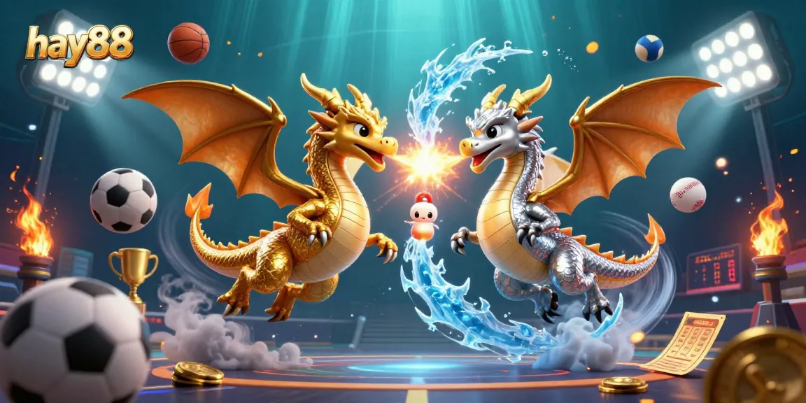 Experience the excitement of hay88's dynamic gaming landscape with energetic dragons and vibrant sports elements.