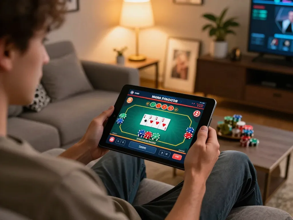 Engage in thrilling gaming on https://hitclub.im/ through a tablet showcasing an exciting poker interface.