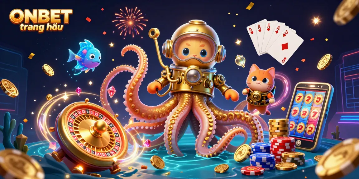 Experience the thrill at ONBET trang chủ with a kraken, diving cat, and dazzling casino elements.