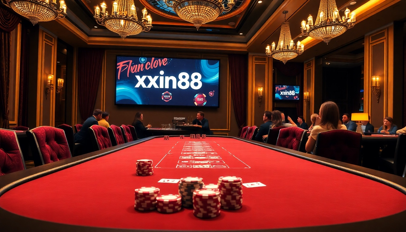 Experience the excitement of xin88 at a luxurious casino table filled with poker chips and cards.
