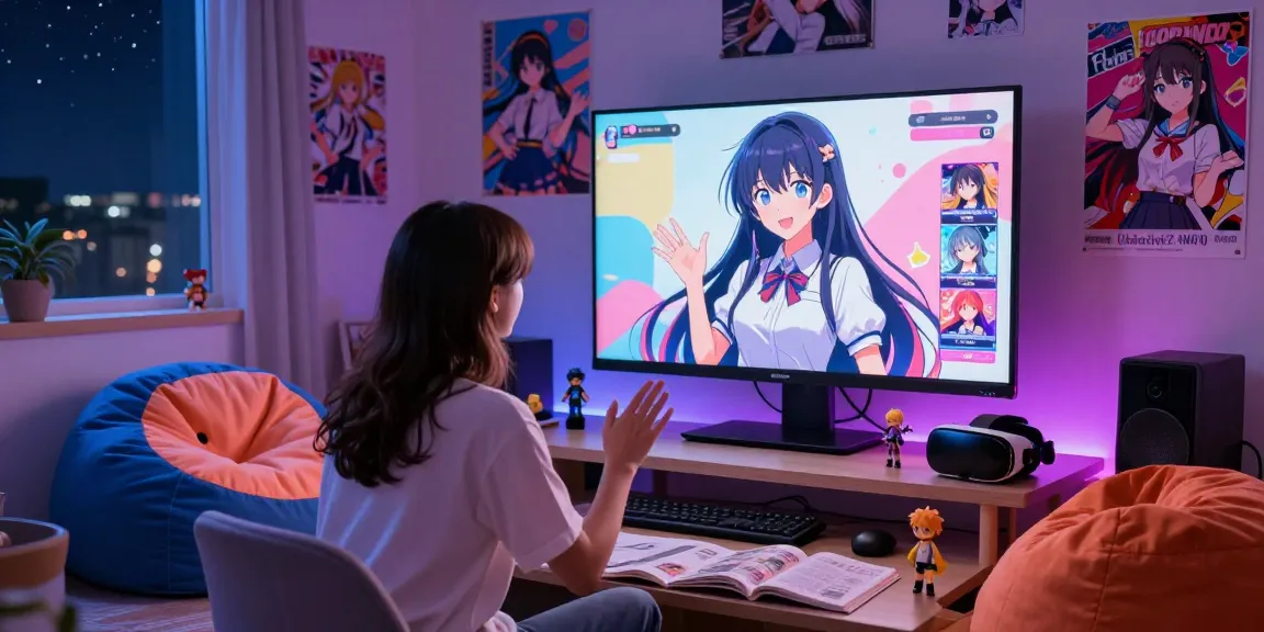 Engaging hentai AI chat experience with immersive anime character in a cozy digital room.