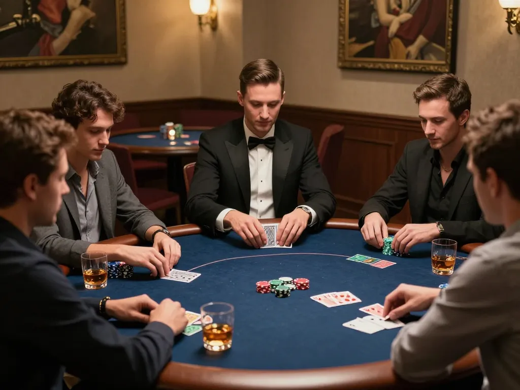 Players strategizing at a poker table in a luxurious casino setting featuring VIN88 gaming.