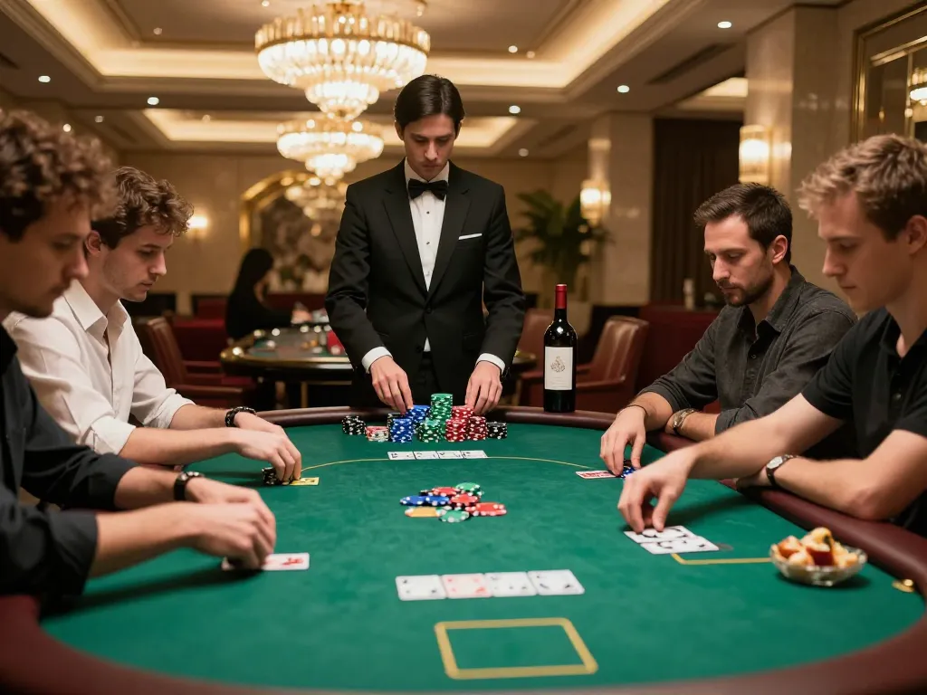 Experience strategic ALO8 gameplay in an elegant poker game with focused players and soft ambient lighting.