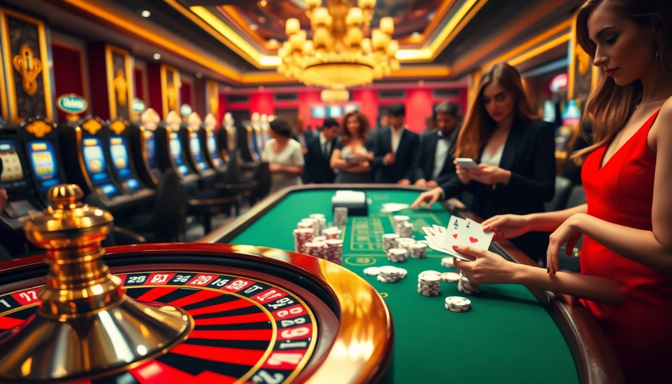 Players engaging in high-stakes games at MM88 casino with roulette and poker chips.