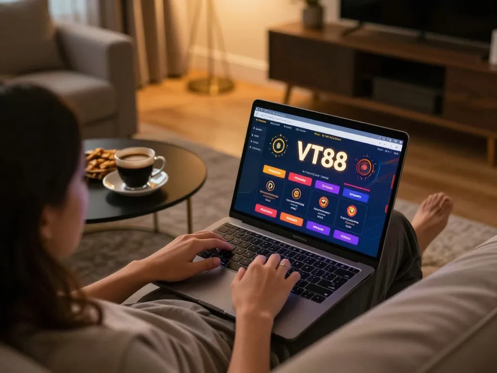 Player enjoying a dynamic VT88 online casino experience at home.