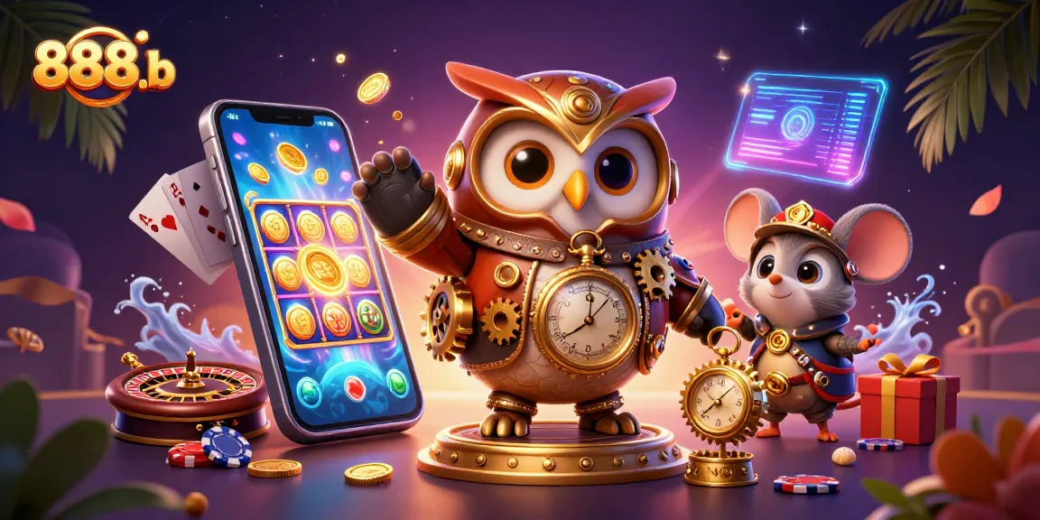 Engage in thrilling gameplay at 888b, featuring unique 3D characters and vibrant casino-themed elements.
