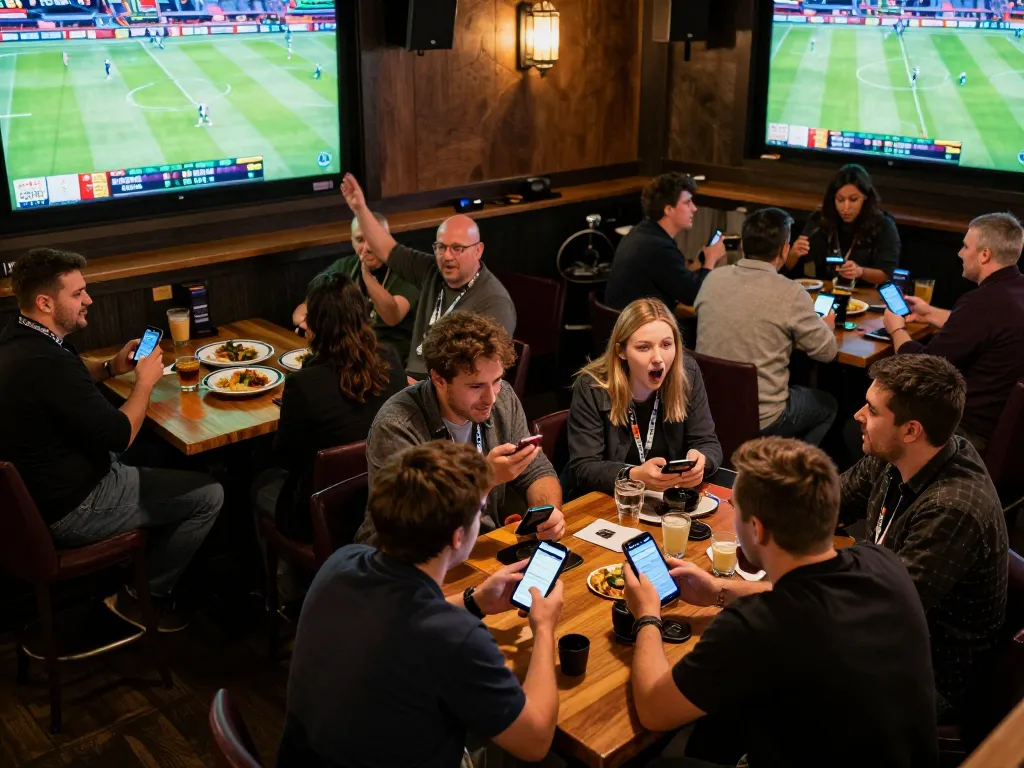 Place bets with lucks8 at an exciting sports bar featuring fans engrossed in games.