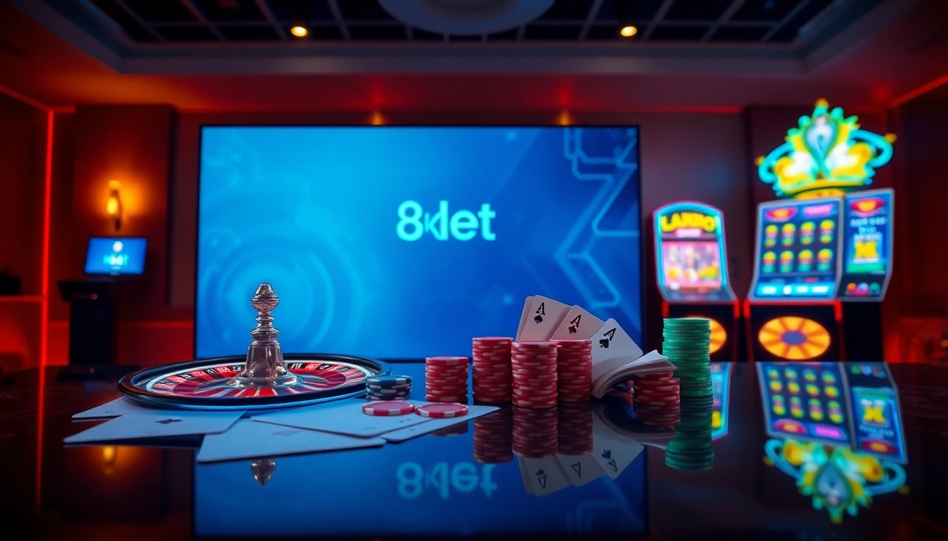 Player strategically placing bets on 8kbet online casino interface with vibrant poker chips and roulette wheel