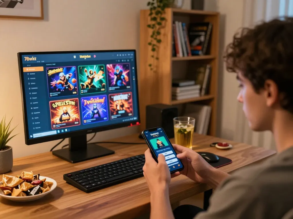 Engaging gameplay on 78winbiz app inside cozy home gaming setup.