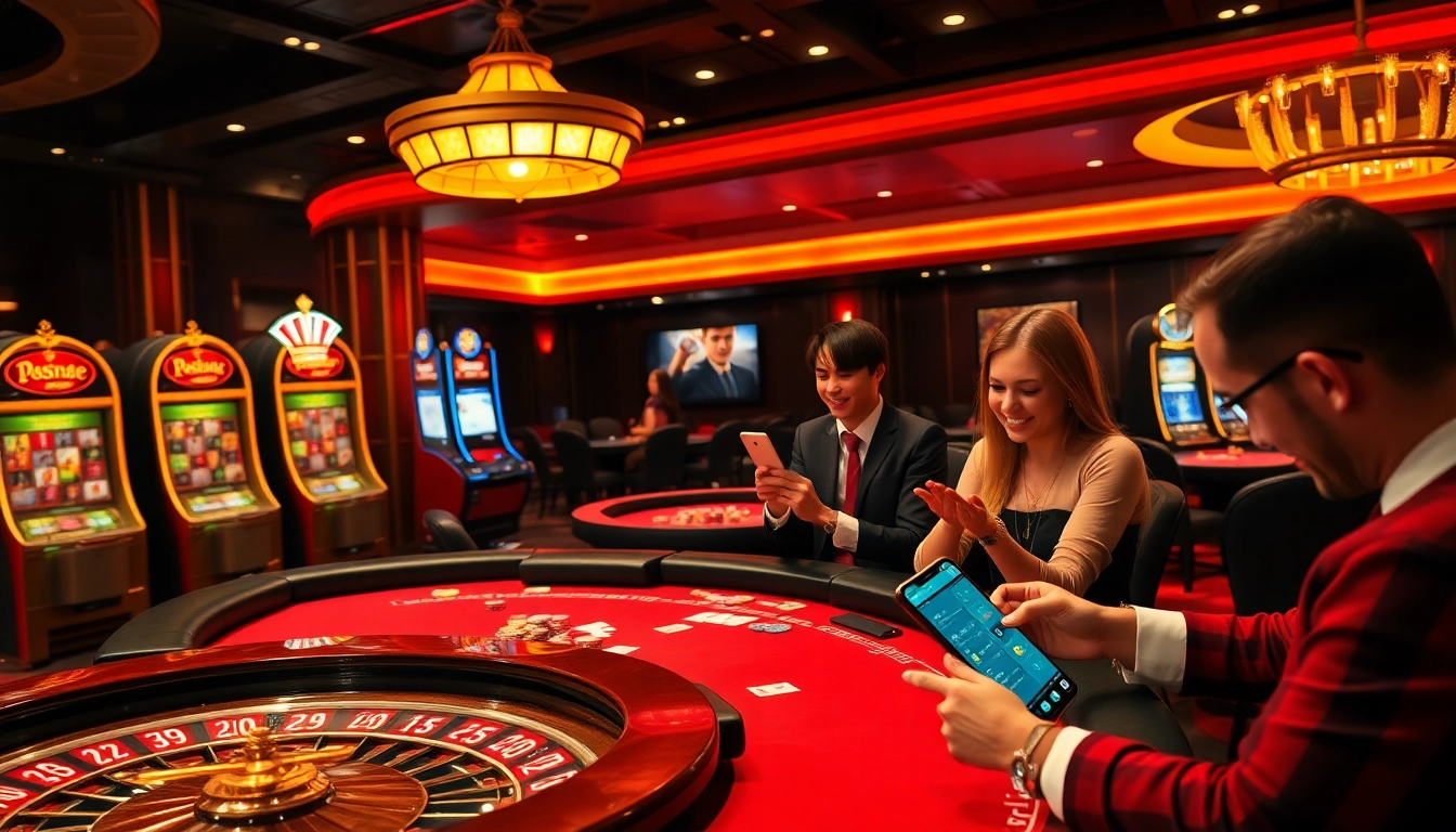 Engaging players enjoying the mmoo gaming experience at luxurious casino tables and vibrant slot machines.