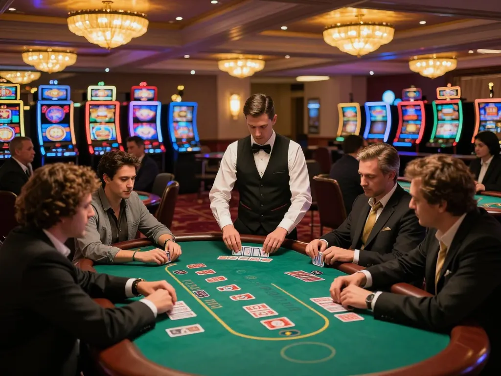 Players enjoying blackjack at tv88 casino, showcasing luxurious tables and vibrant atmosphere.