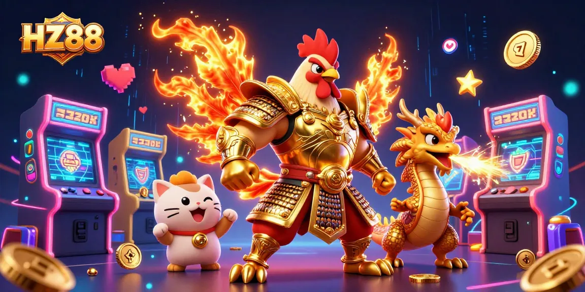 Experience exhilarating wins with HZ88 in a vibrant casino-inspired 3D scene filled with action.