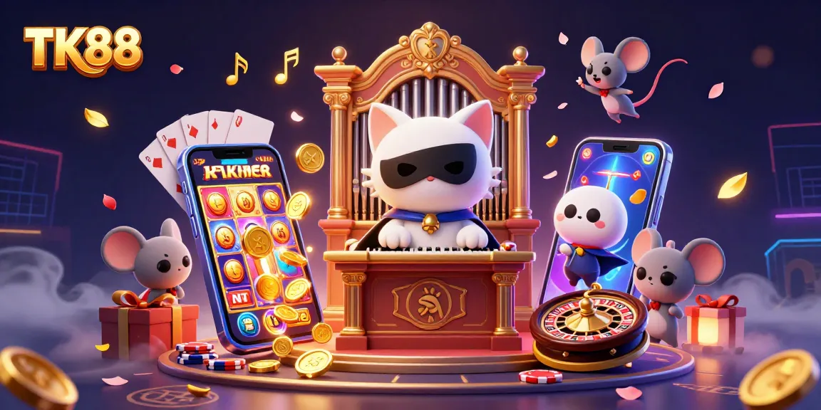 Win exciting rewards at TK88 casino with vibrant animations of games and characters