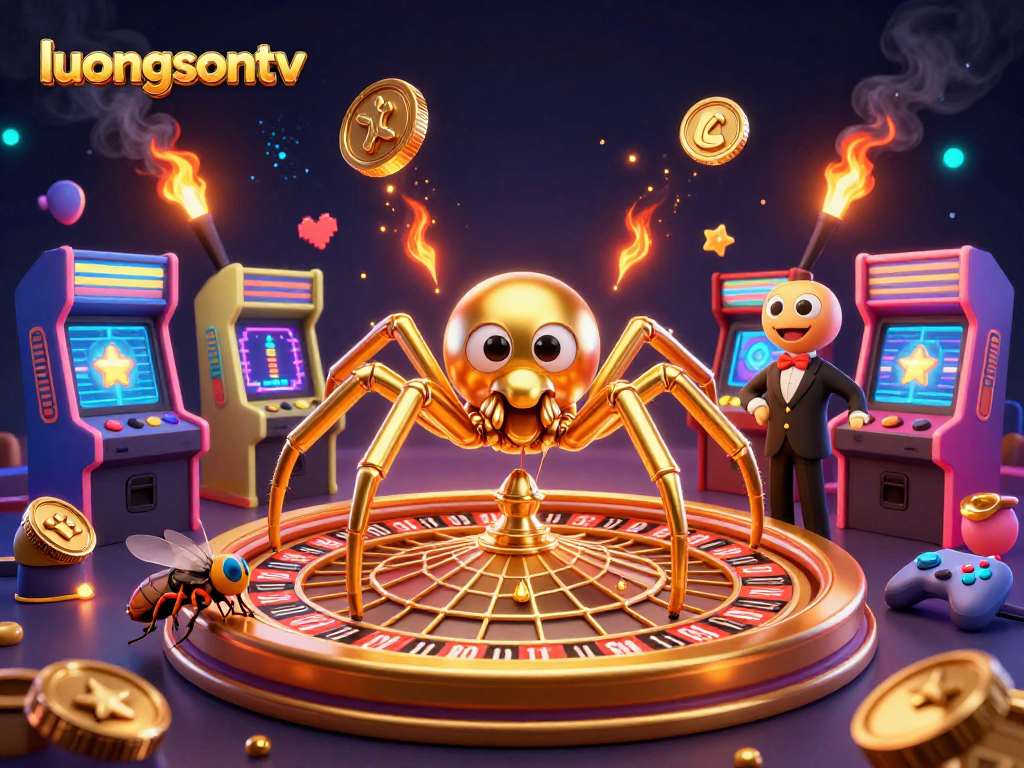 Experience thrilling gambling fun at luongsontv with a vibrant roulette wheel web and animated characters.