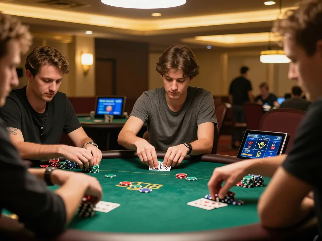 SC88 players engaged in intense online poker gameplay with vibrant chips and digital stats