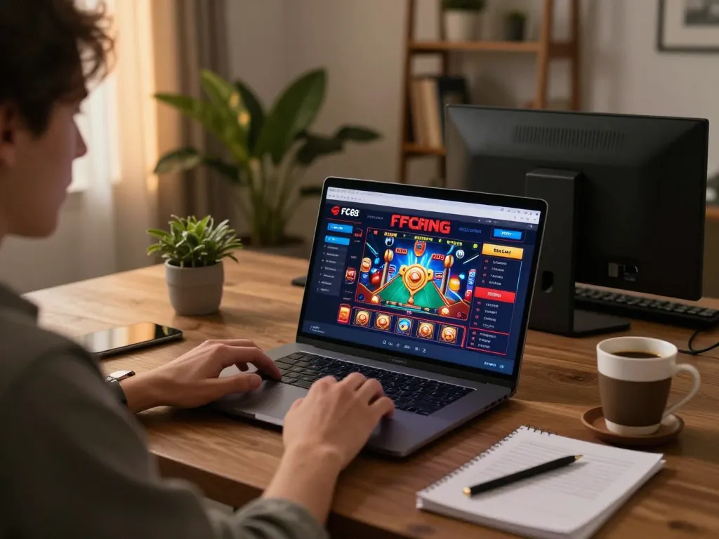 Player engaged in online FC88 casino gaming with vibrant visuals and strategic notes.