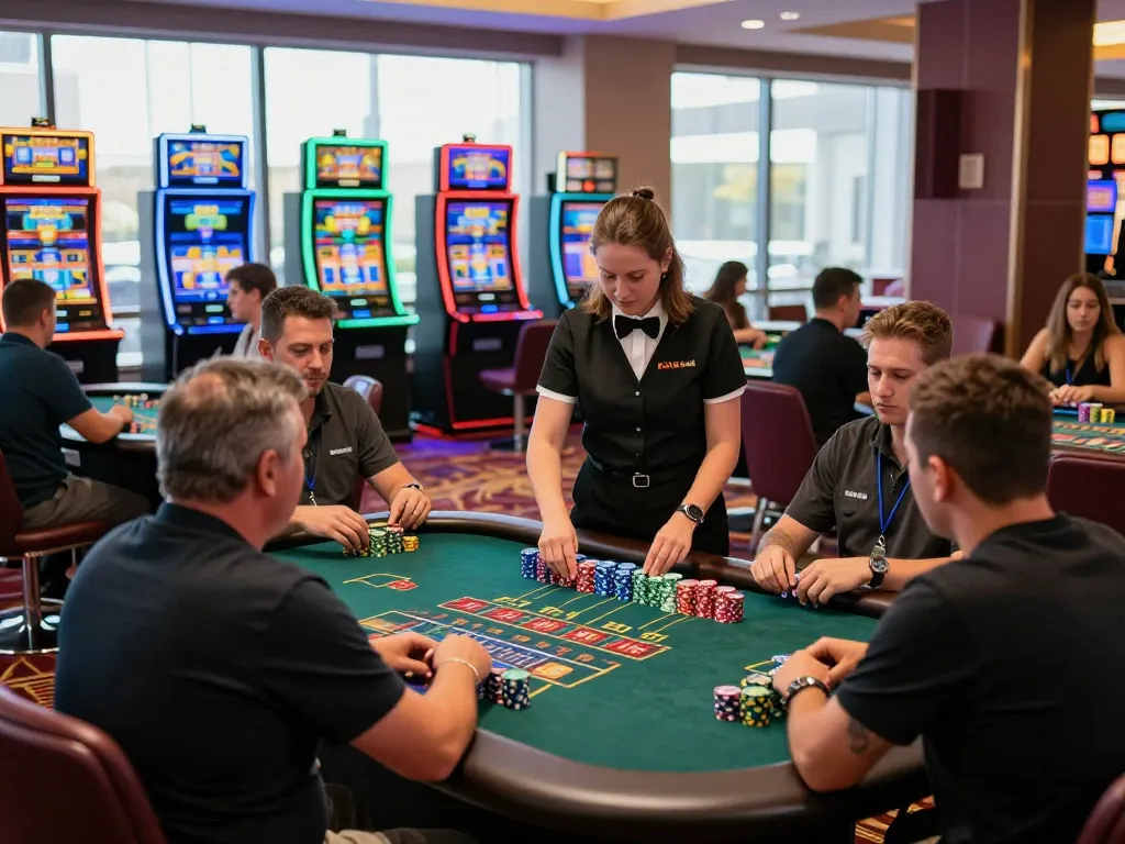 Players engaged in a strategic game of blackjack at rikvip's luxurious casino, capturing a lively gambling atmosphere.
