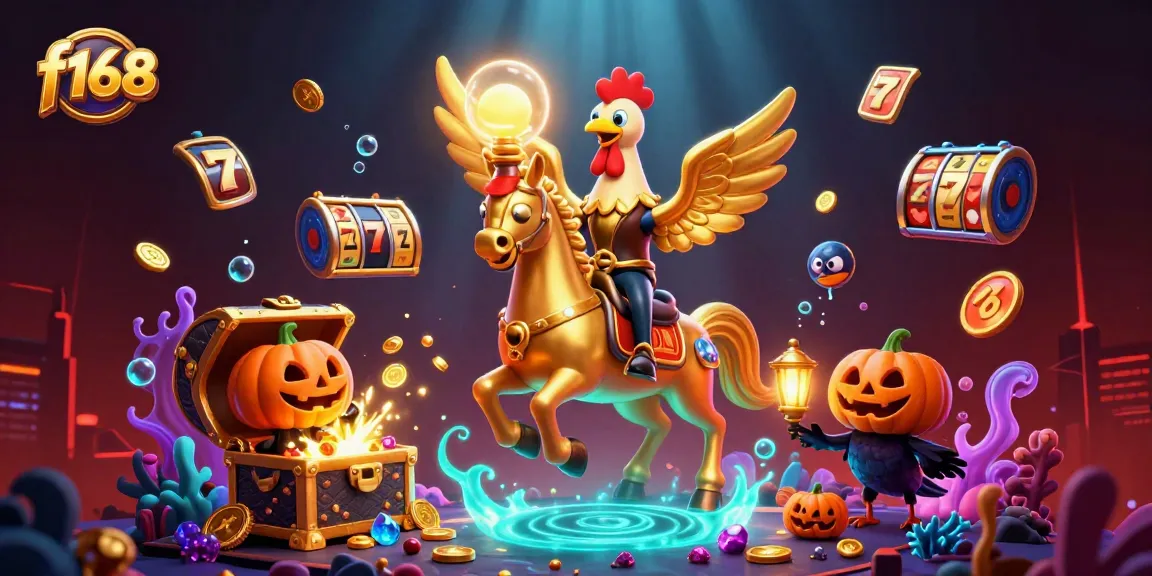 Experience thrilling slots at f168 with a cartoon-style illustration of a casino adventure.