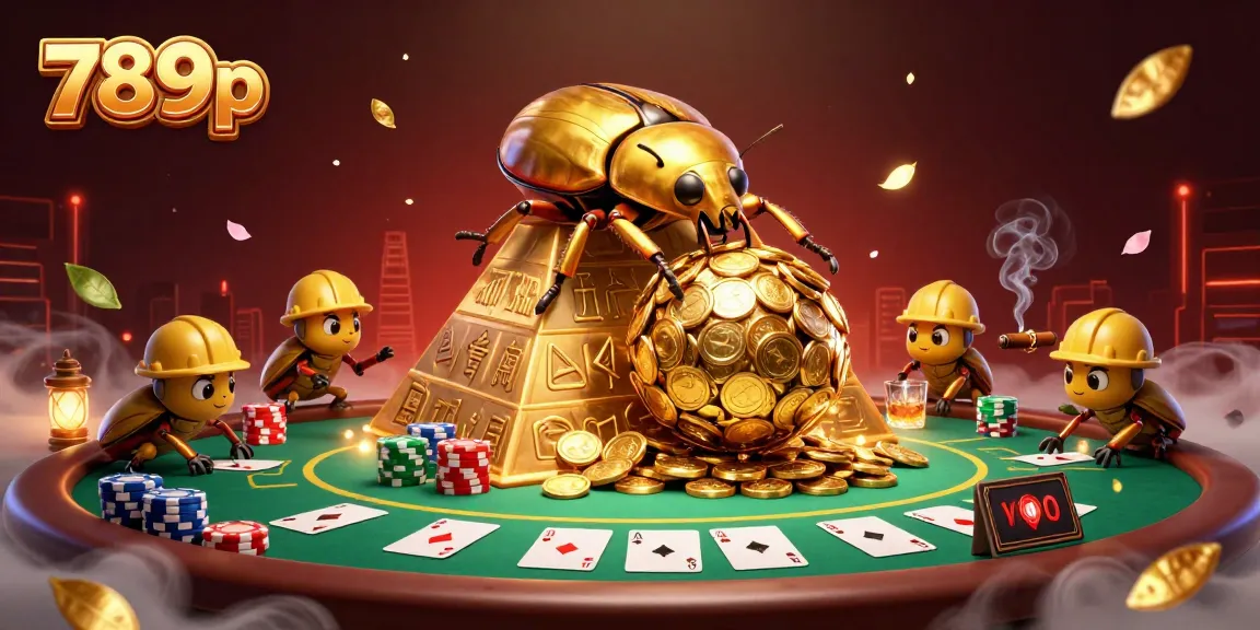 Bet on exciting 789p adventures with golden beetles, poker action, and vibrant casino elements.