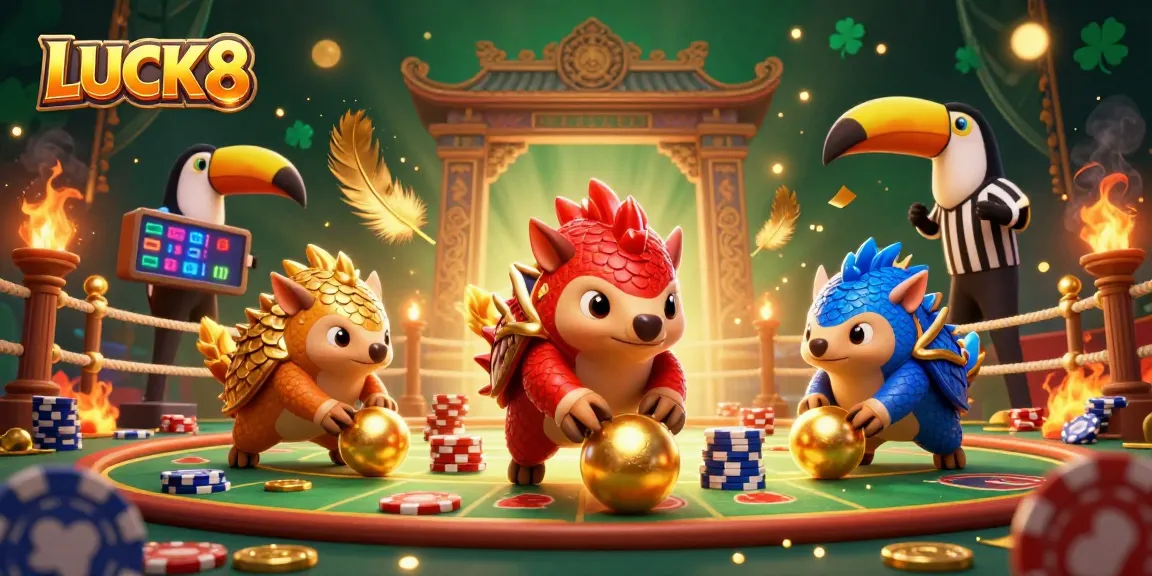 Engage in dynamic casino action with LUCK8 as pangolins bowl through poker chips.