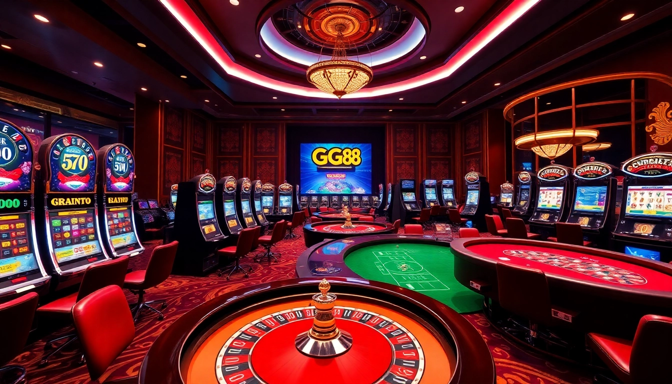 Experience GG88's exciting casino atmosphere with vibrant gaming tables and luxurious surroundings.