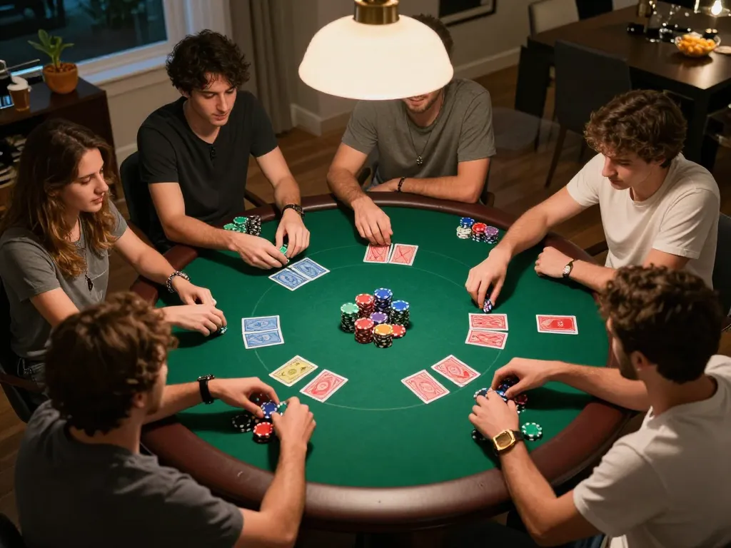 Friends enjoying poker game night at home, showcasing strategic moments in vipwin atmosphere