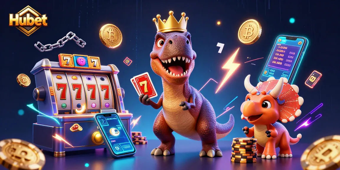 Engage with Hubet's vibrant online casino entertainment featuring lively characters amidst jackpot slots.
