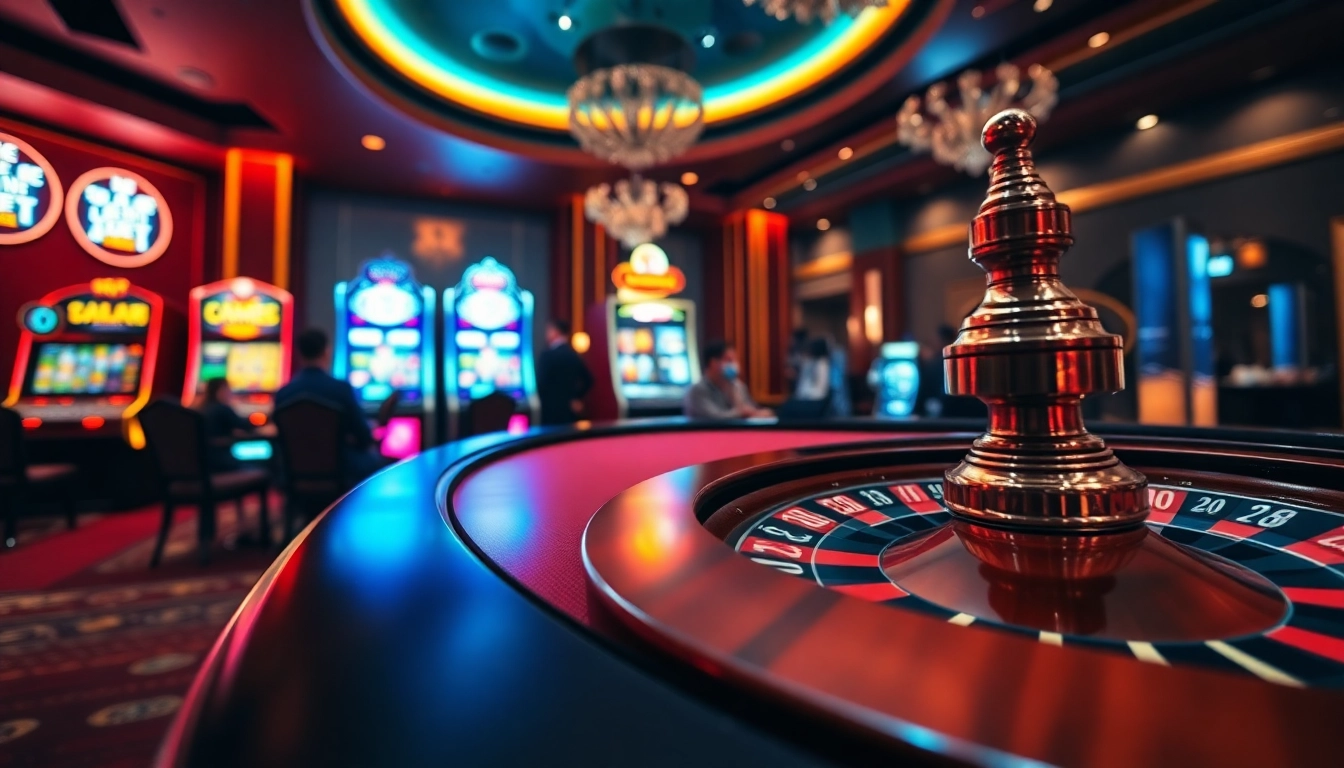 Experience high stakes at CM88's vibrant poker table amidst a thrilling casino atmosphere.
