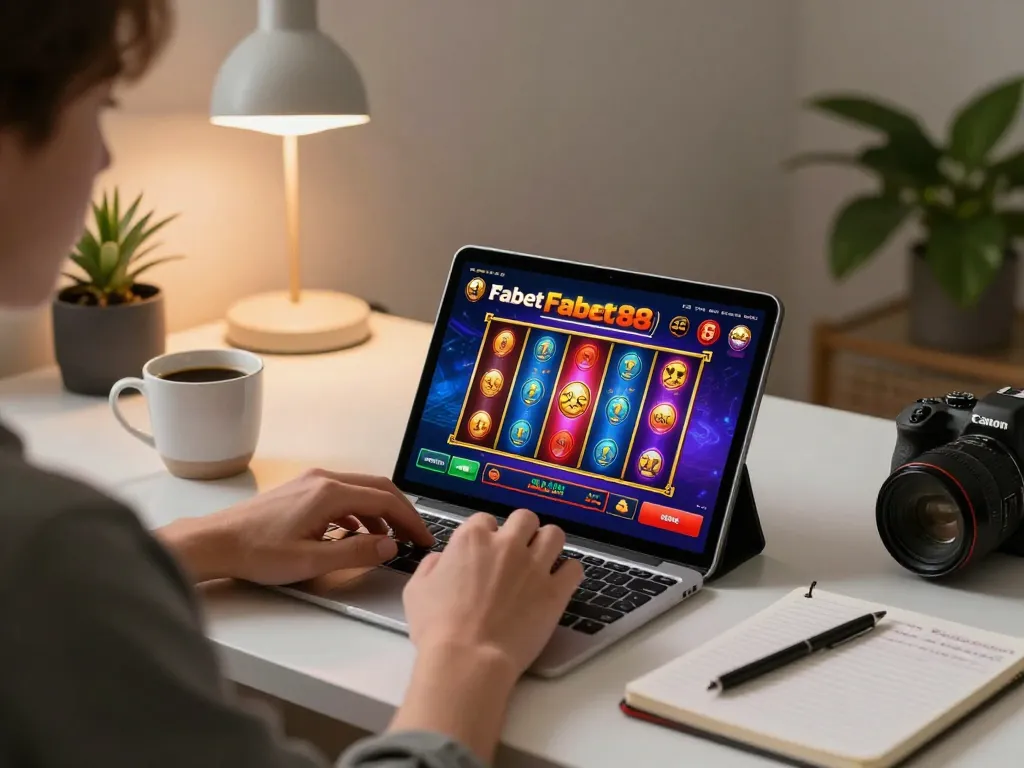 Person engaging with Fabet88 betting app on a tablet for immersive online gaming experience.