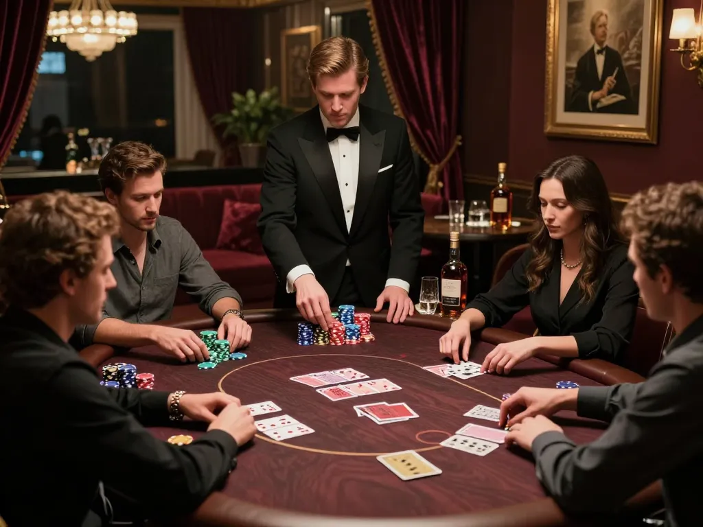 Jdclub9vip high-stakes poker game showcasing players and chips in an elegant private setting