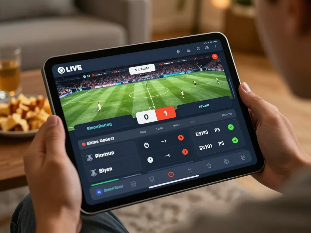 Player engaging with LV88 online sports betting on a tablet, showcasing live odds and exciting gameplay.